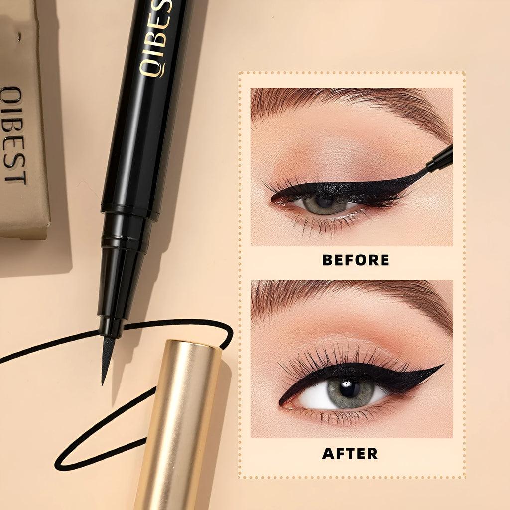Black liquid eyeliner pen with fine tip applicator for precise eye makeup application