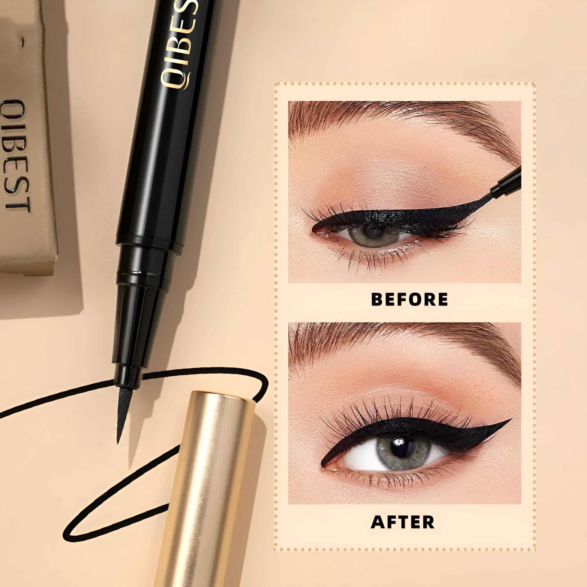 Black liquid eyeliner pen with fine tip applicator for precise eye makeup application