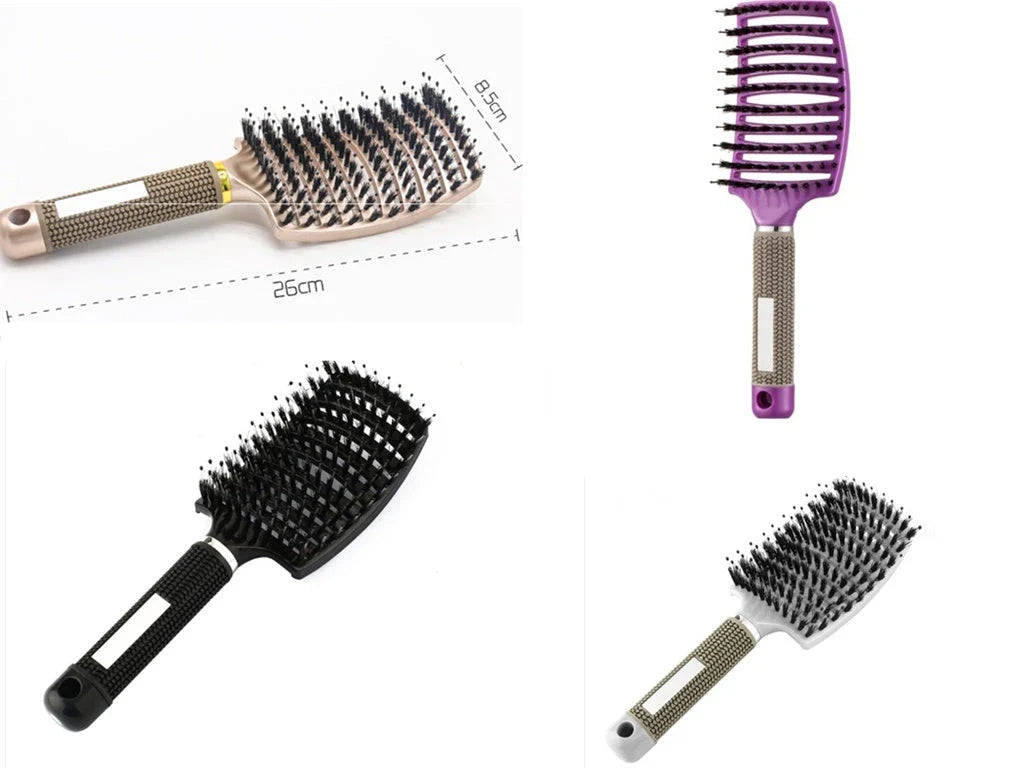 Detangling hairbrush with bristle and nylon teeth for effortless hair management and scalp massage