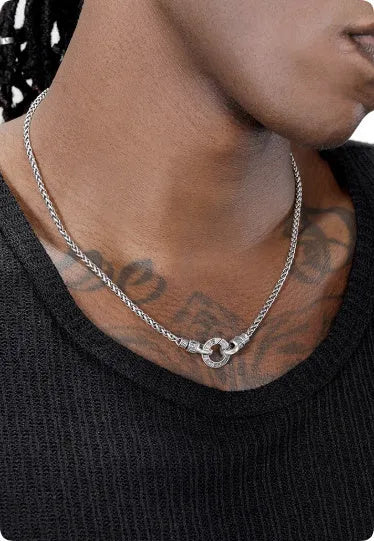 Simple S925 sterling silver clavicle necklace for women on a model, showing the polished silver finish.