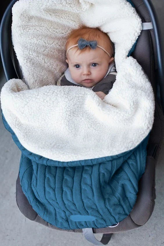 Cozy and warm baby stroller sleeping bag with plush lamb cashmere lining and cotton wool fill for superior winter comfort and protection