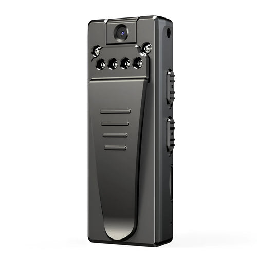 Black 1080p HD DV home camera with night vision, shown with one-button controls and a rotatable lens.