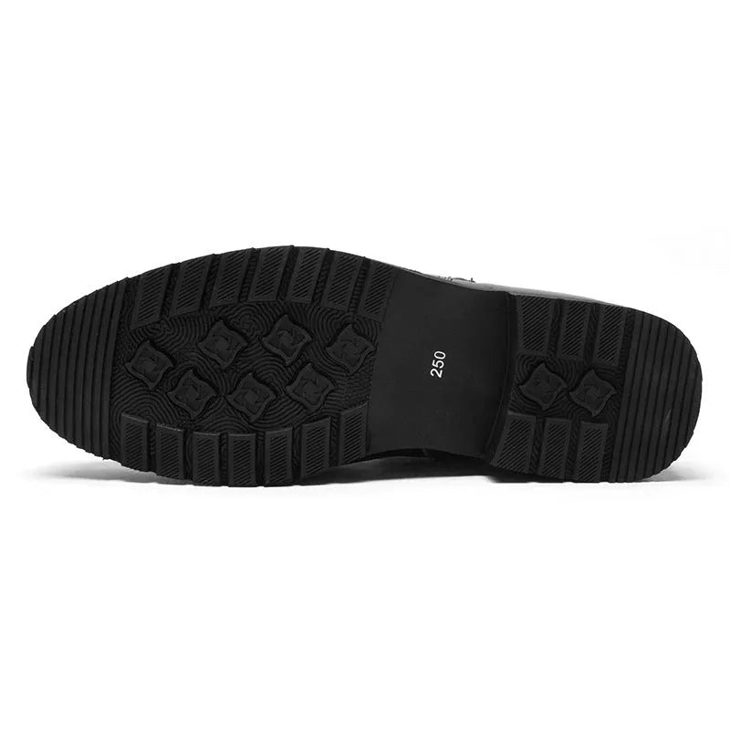 Men's black leather formal shoes with rubber outsole and plush lining, big sizes available