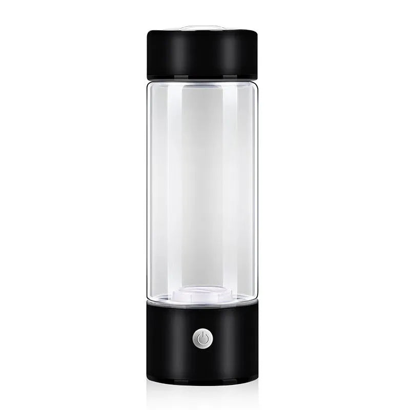 Silver electric hydrogen water bottle generator with borosilicate glass and rechargeable base