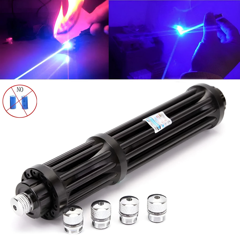 Black anodised aluminium tactical laser flashlight showing tail switch and 168mm length.