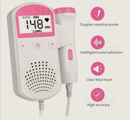 Fetal heart monitor with digital display, waterproof probe, and easy-to-use design for expectant mothers