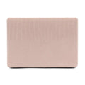 MacBook laptop case with crocodile pattern texture in black, white, or soft pink, showing hollowed Apple logo.
