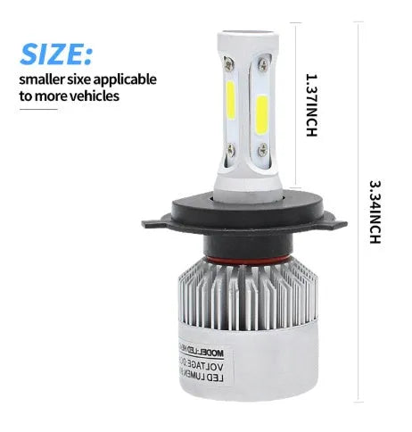S2 car LED headlight bulb with COB chip, 8000 lumens, 6500K, 360-degree beam, aviation aluminium cooling fan