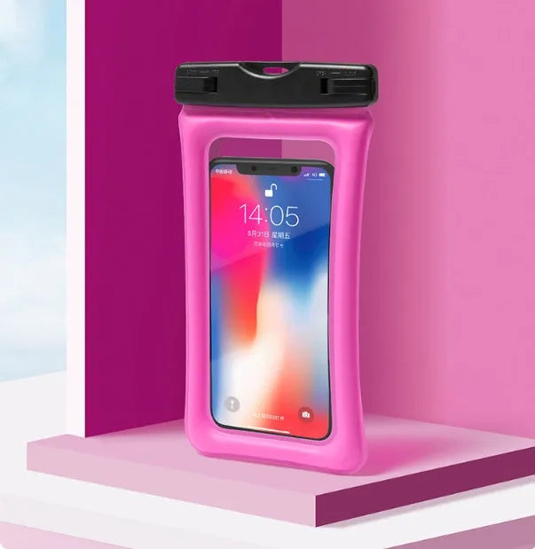 Mobile waterproof bag IPX8 floating dry pouch with touch window in Black, Blue, Orange, Pink, or White