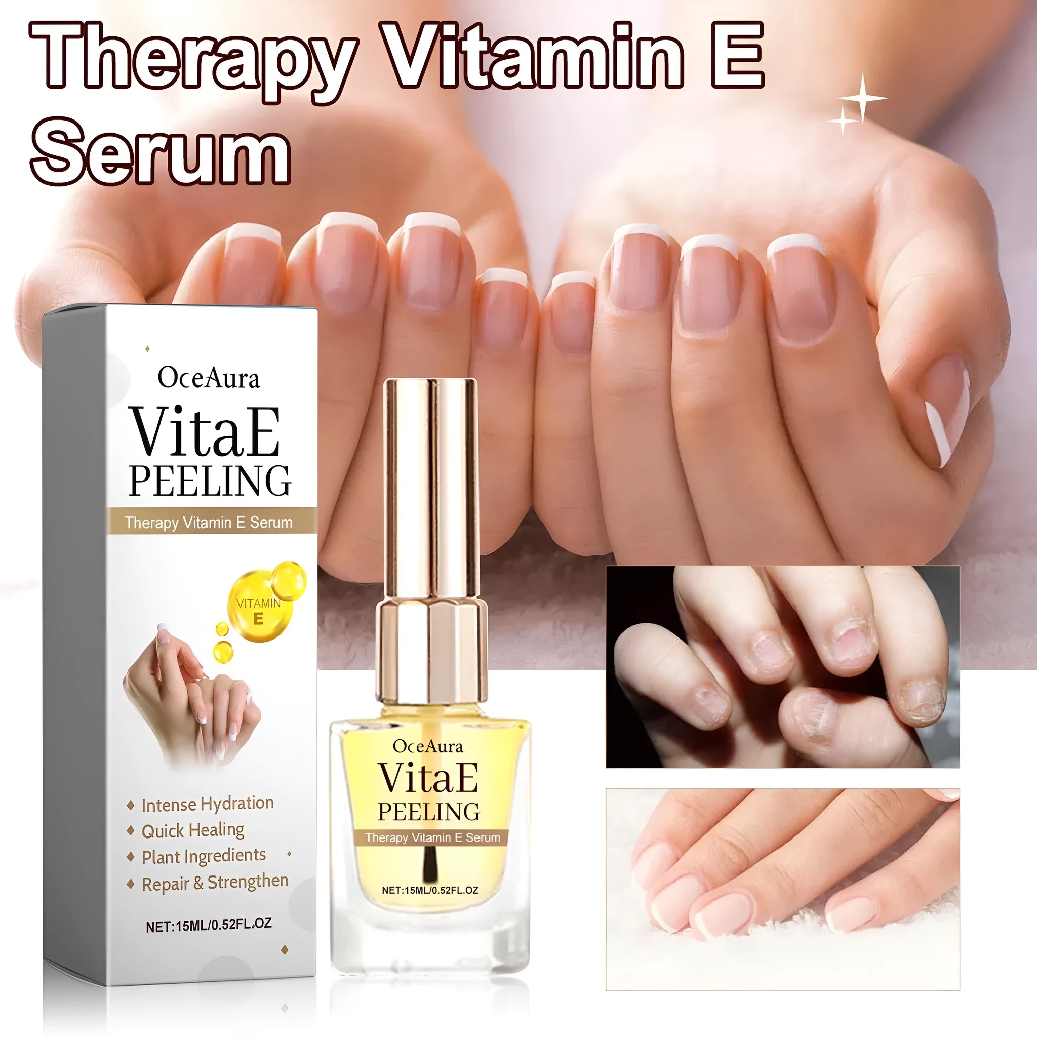 Nail anti-bite bitter nail water 15ml glass bottle with treatment solution and two nail files on white background