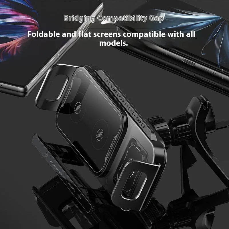 Foldable screen mobile phone car support wireless charger in black with Z1 base