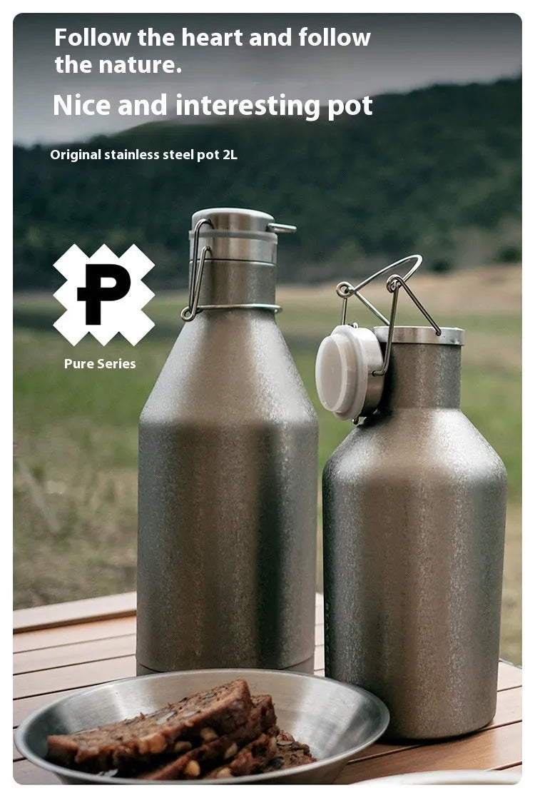 Large capacity stainless steel thermal pot with optional double-layer insulation for outdoor hydration