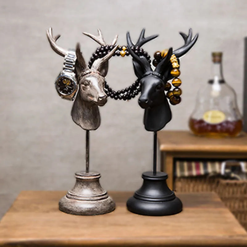 Natural resin animal sculpture home decoration figurine in black, white, and wood colour finishes.