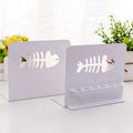 Creative Nordic Style Strong Office Bookend Set Thick Steel Plate Six-Hole Pen Holder Iron Paint Matte Surface Anti-Scratch Rounded Corners Japanese Hollow Design White Black