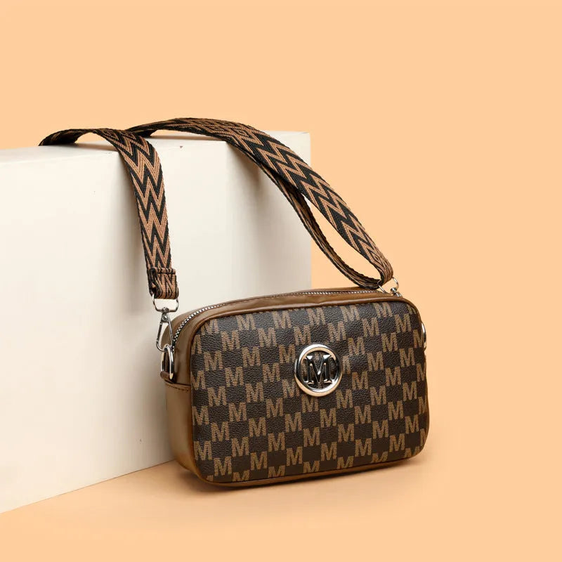 Women's PU leather crossbody bag with wide shoulder strap and three-dimensional outer pocket
