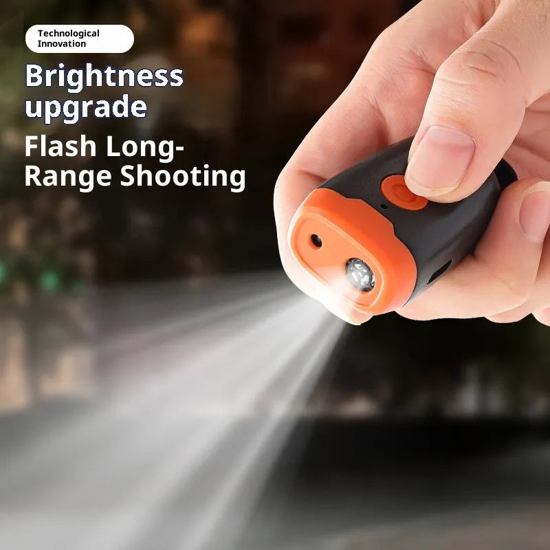 Mini ultrasonic dog dispeller in black and orange ABS, 3cm x 2cm x 6cm, handheld bark stopper for dogs and cats