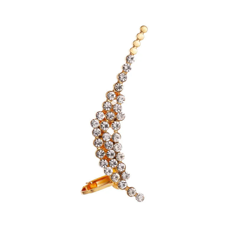 Full crystal butterfly and flower single crystal ear clip in gold alloy finish with artificial gemstone inlay