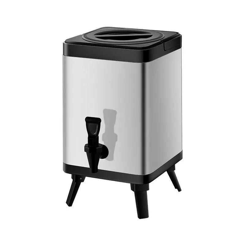 Silver stainless steel milk tea bucket with square lock lid and 8 litre capacity