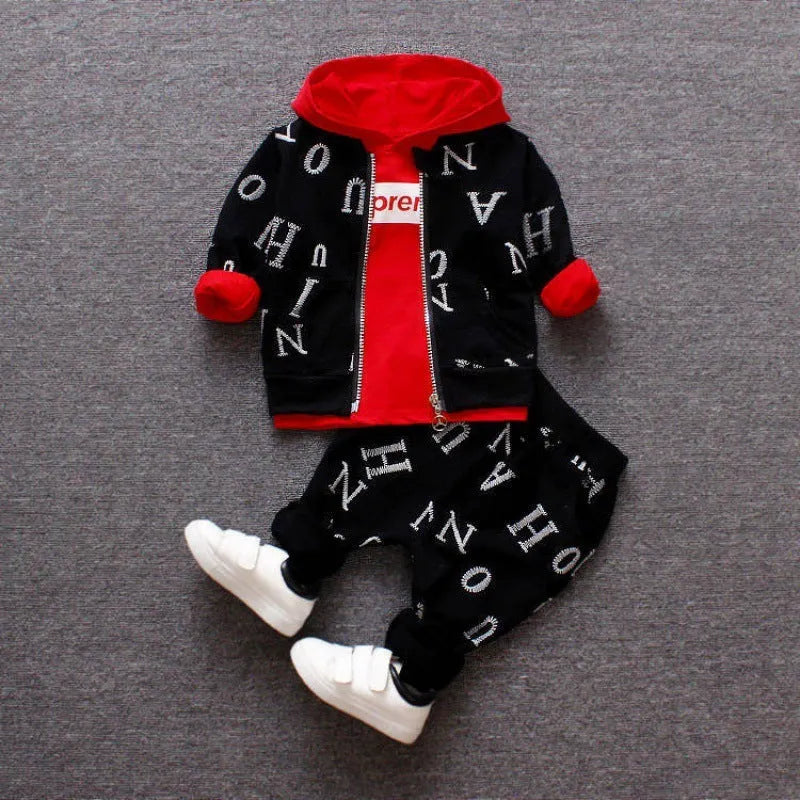 Red and white children's clothing set with long sleeves in sizes 80cm, 90cm, 100cm, and 110cm