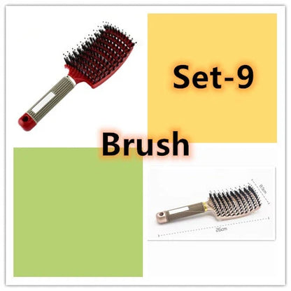 Detangling hairbrush with bristle and nylon teeth for effortless hair management and scalp massage