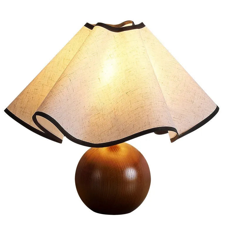 Retro solid wood table lamp with walnut finish and creative petal shade design
