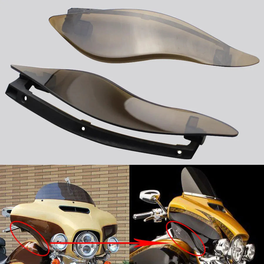 Black and Smoked ABS plastic side wings for Harley Davidson trike rear fairing.