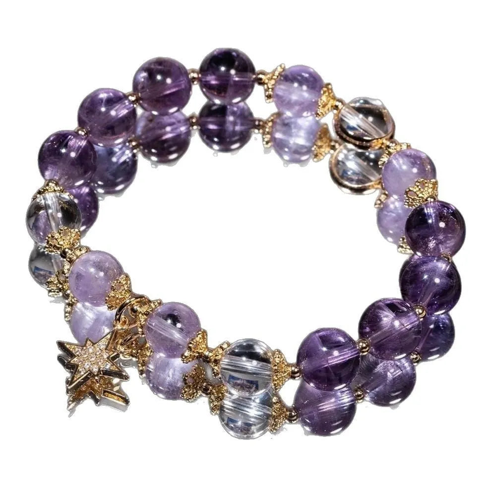 Handmade purple amethyst eight Awn star crystal bracelet for women in a gift box.