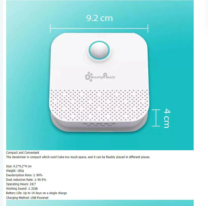 White DownyPaws 4000mAh rechargeable cat litter deodoriser and air purifier unit.