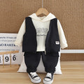 Children's cotton number vest three-piece suit for boys in black with long sleeves and trousers