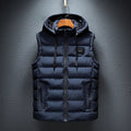 Men's slim fit cotton-padded waistcoat with zip pocket, solid colour, straight hem, sleeveless cardigan style
