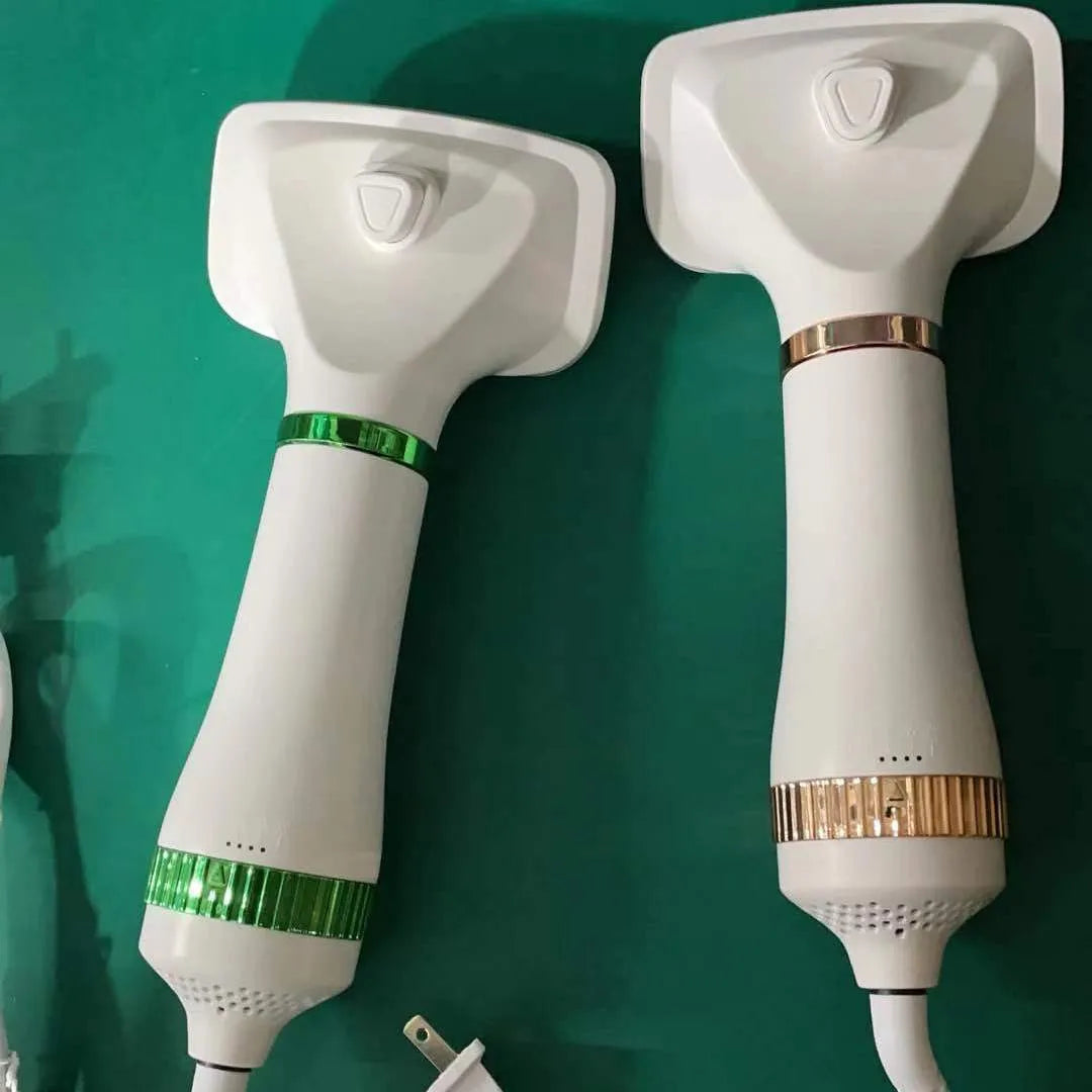 Second generation pet hair dryer with integrated comb in platinum or white/green colour options