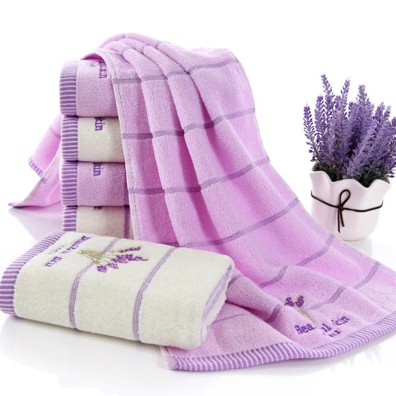 Pure cotton 32-strand embroidered face washing towel in green, 34x74cm, soft absorbent fabric