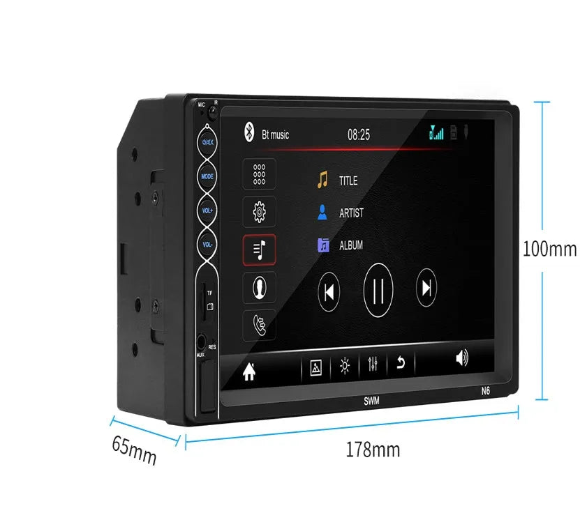 7-inch double DIN car MP5 player with Bluetooth and USB touchscreen in black