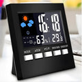 Black ABS multifunctional alarm clock with thermometer, humidity monitor, colour weather forecast, blue backlight