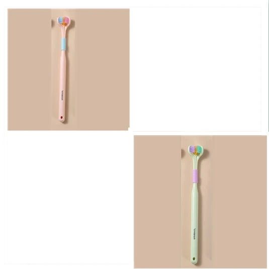 3-in-1 Soft Bristle Toothbrush with Tri-Sided Brush Head and Temperature-Responsive Bristles