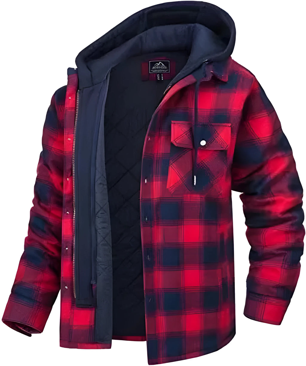 Men's thickened plaid hooded cardigan, loose fit, cotton lining, available in multiple colours and sizes S-5XL