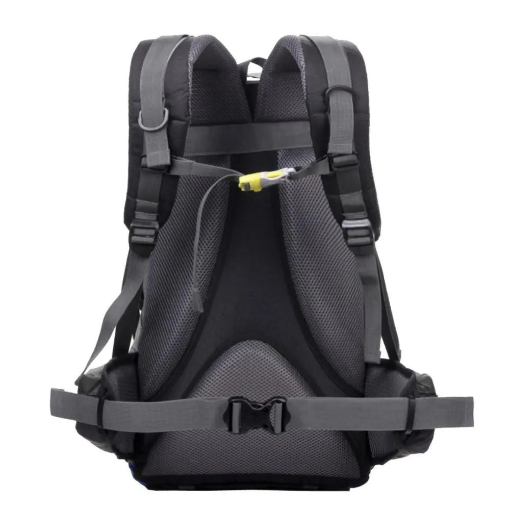 Green polyester outdoor leisure sports backpack showing size and plain design.
