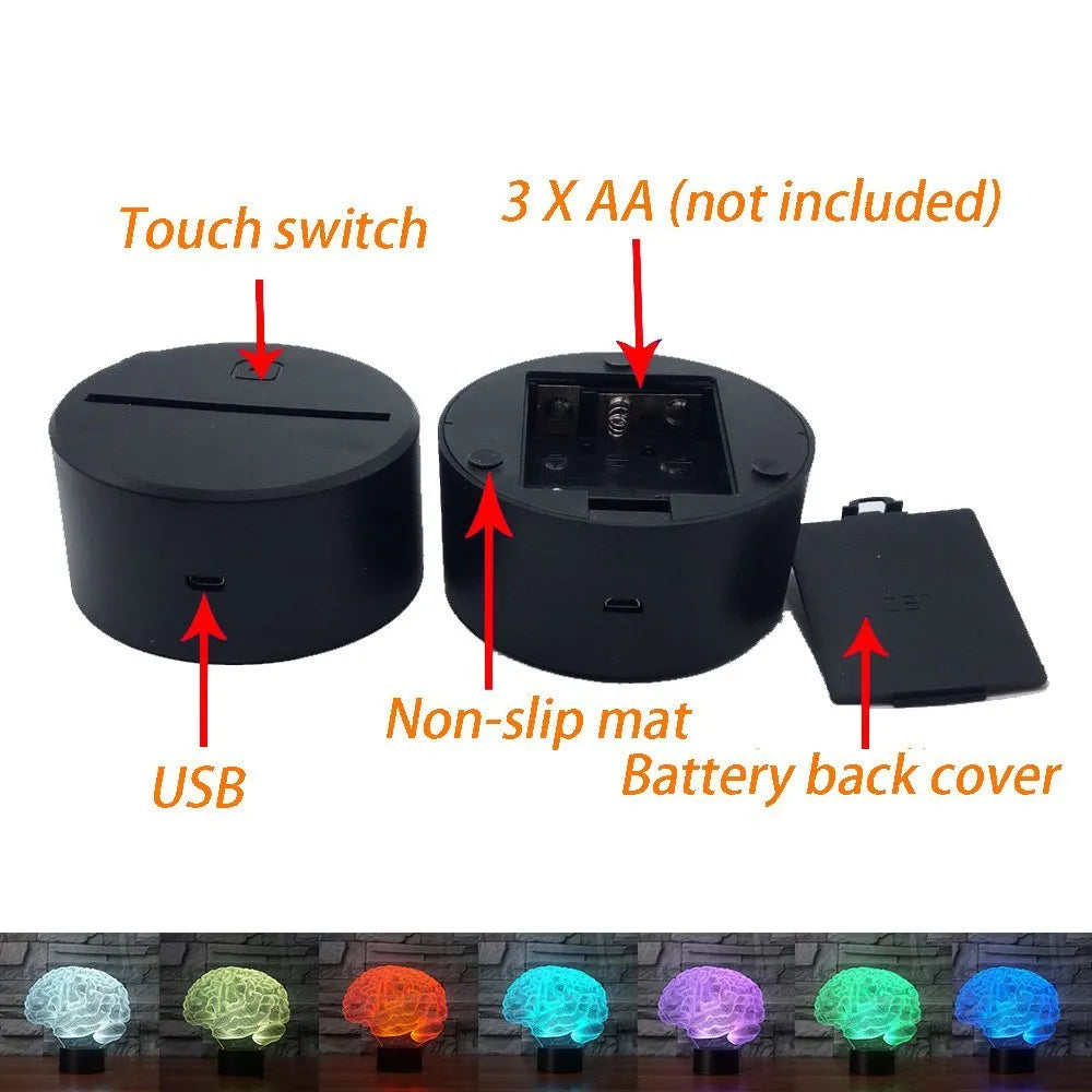 3D acrylic illusion LED desk lamp with remote control projecting colourful patterns