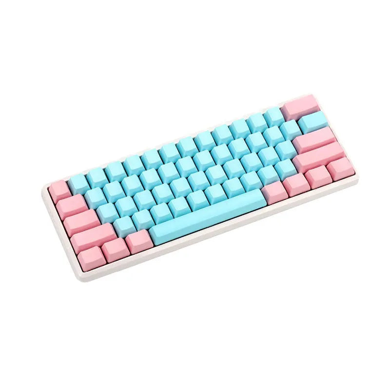 Set of opaque pink PBT keycaps with side-printed legends for a mechanical keyboard.