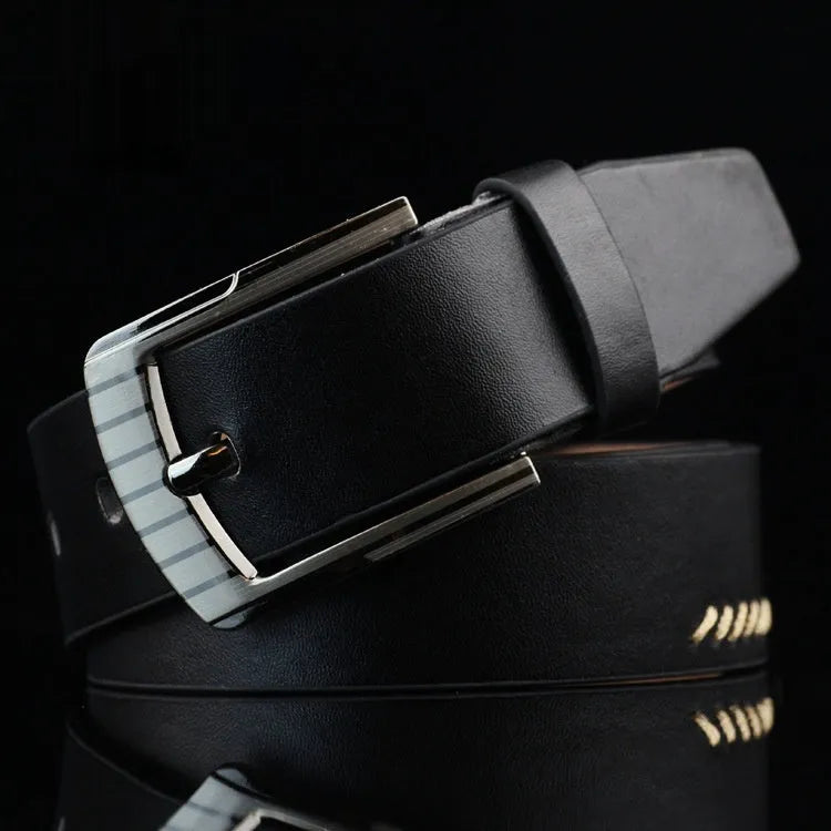 Men's retro pattern pin buckle belt in imitation leather with alloy buckle, 110cm length
