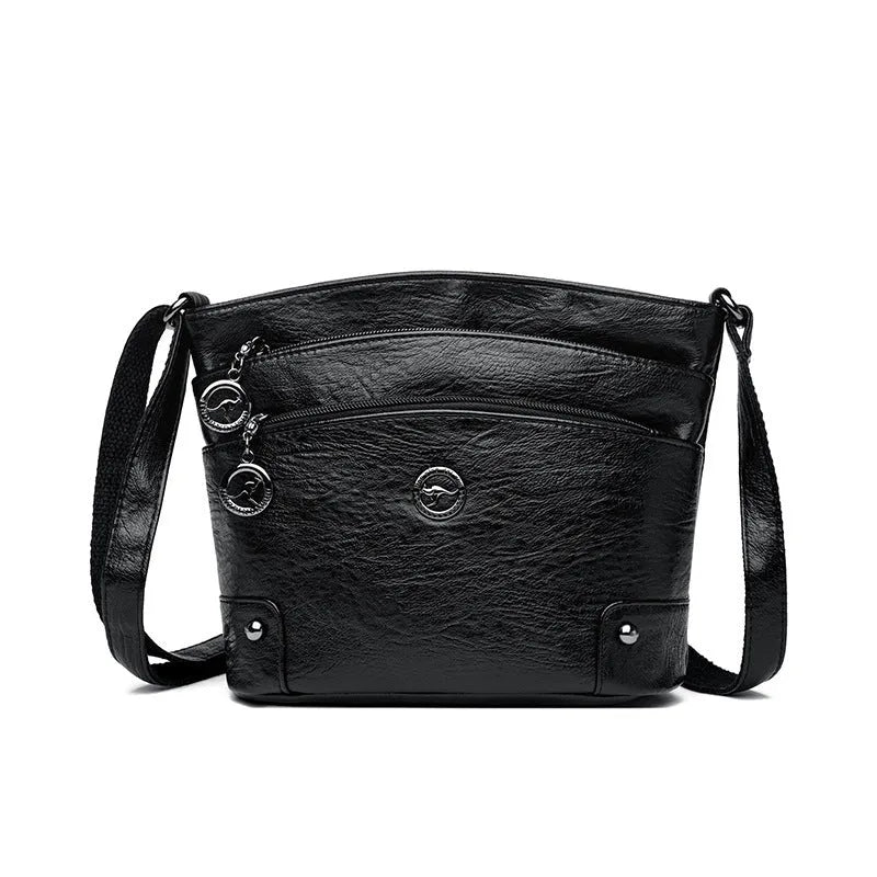 PU single-shoulder bag horizontal square 21x20x9cm sandwich pocket black colour women's daily bag