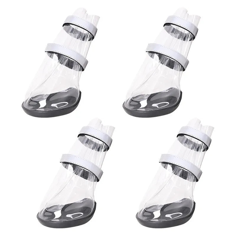 Waterproof black PVC pet shoes for large dogs with non-slip sole for outdoor rain walks