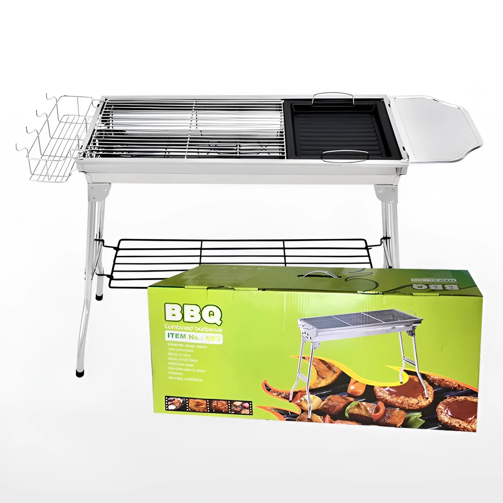 Stainless steel portable barbecue oven with flipping design and charcoal cooking accessories