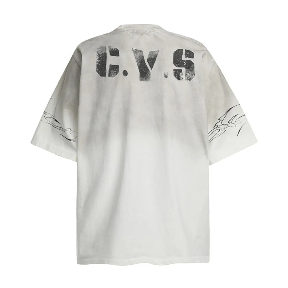 Men's black and white pure cotton short sleeve t-shirt on a hanger, sizes S M L XL.