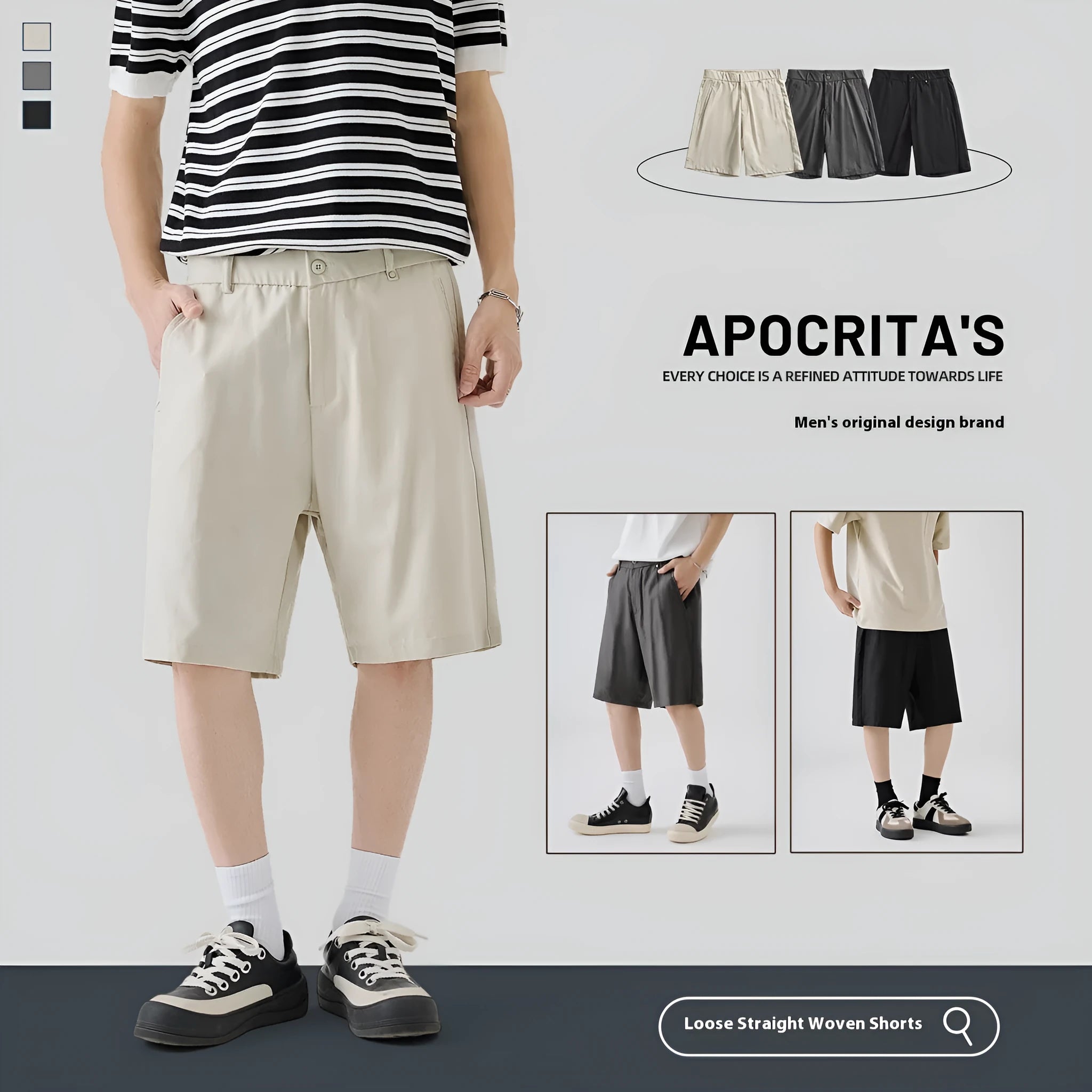 A pair of men's apricot coloured casual shorts made from cotton-blend lyocell fabric, showing a loose fit.