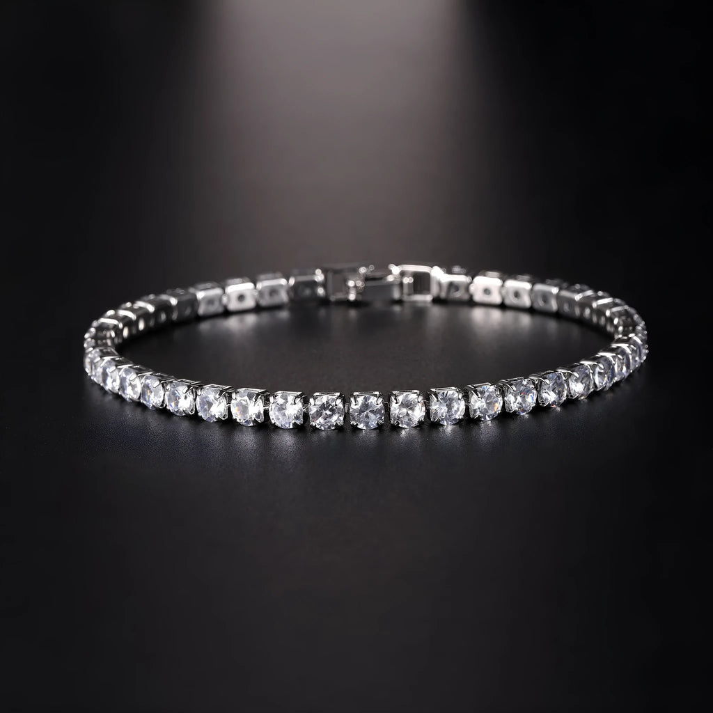 Hip hop micro set zircon tennis bracelet in copper, available in 17cm and 19cm with platinum and 16k gold white finishes