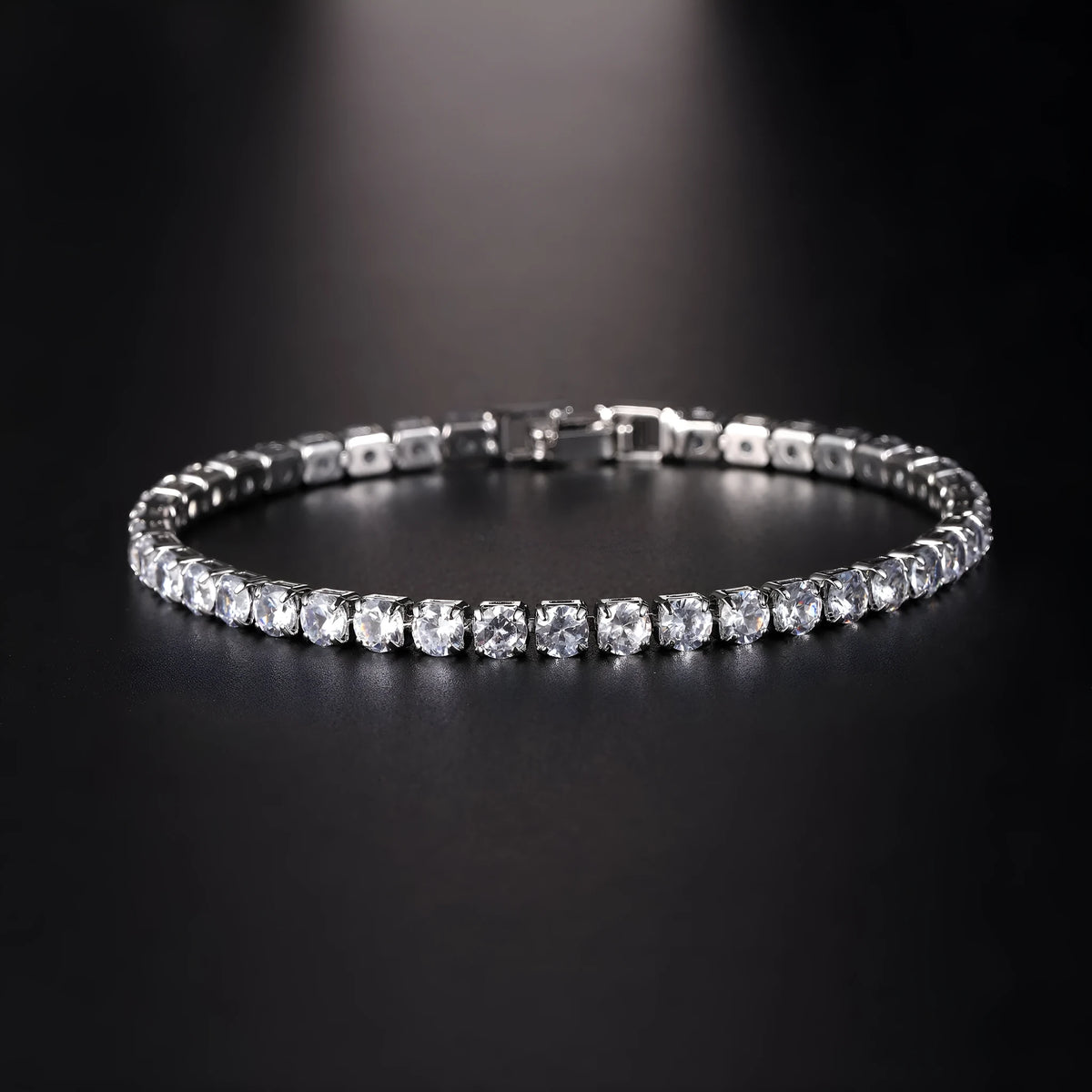 Hip hop micro set zircon tennis bracelet in copper, available in 17cm and 19cm with platinum and 16k gold white finishes