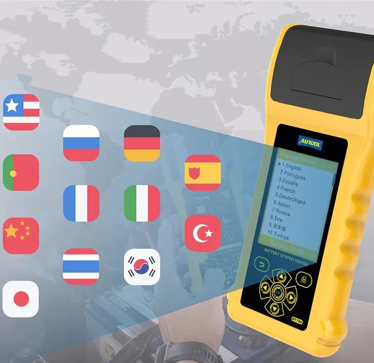 Autool BT760 colour screen vehicle battery tester with thermal printer and battery connection clips