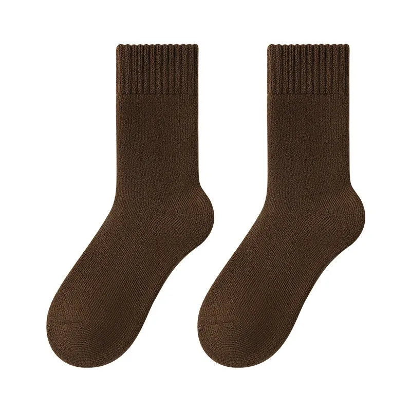 Men's mid-calf winter socks in acrylic with fleece lining, thickened knit and solid colour, one size