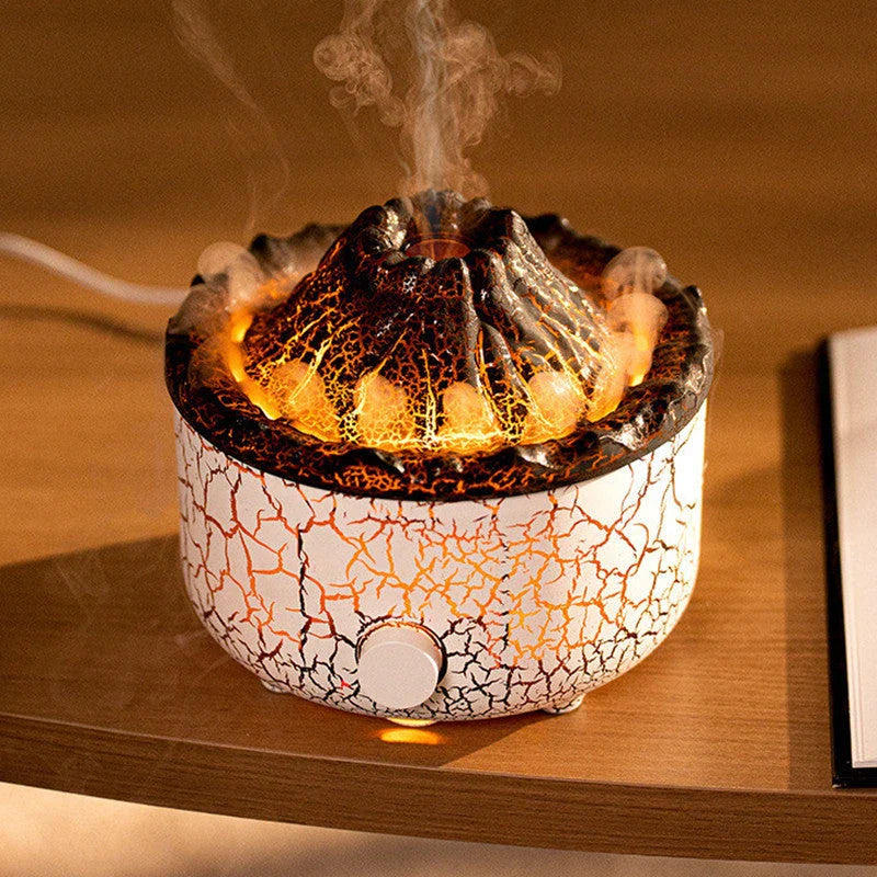 Stunning volcano-inspired humidifier with colorful LED lighting, creating a mesmerizing mist display for relaxing aromatherapy